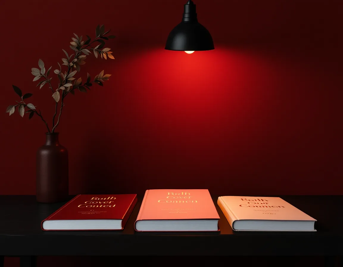 Three cover proofs fanned out under a warm lamp